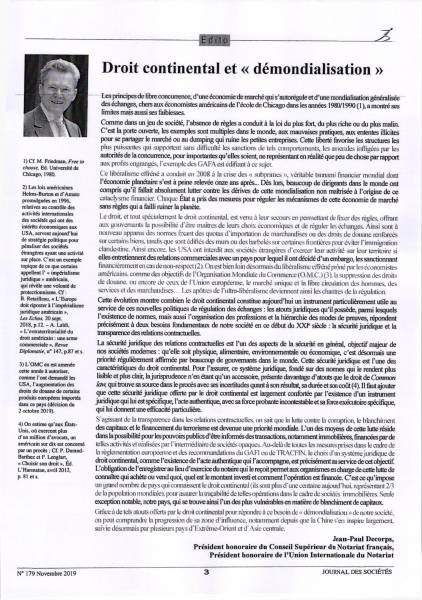 ARTICLE SUR LE DROIT CONTINENTAL PAR JEAN-PAUL DECORPS
